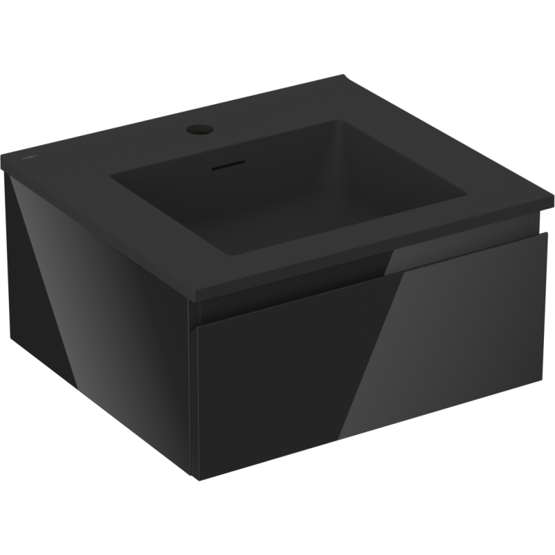 Mexen Orio meuble de salle de bains 50 cm avec lavabo Otis, 1 tiroir, noir brillant/noir mat - 91A10-05023-1-BF70-W18M71
