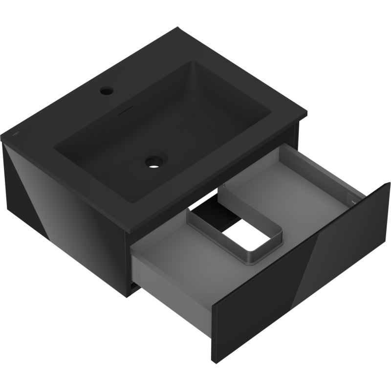 Mexen Orio meuble de salle de bains 60 cm avec lavabo Otis, 1 tiroir, noir brillant/noir mat - 91A10-06023-1-BF70-W18M71