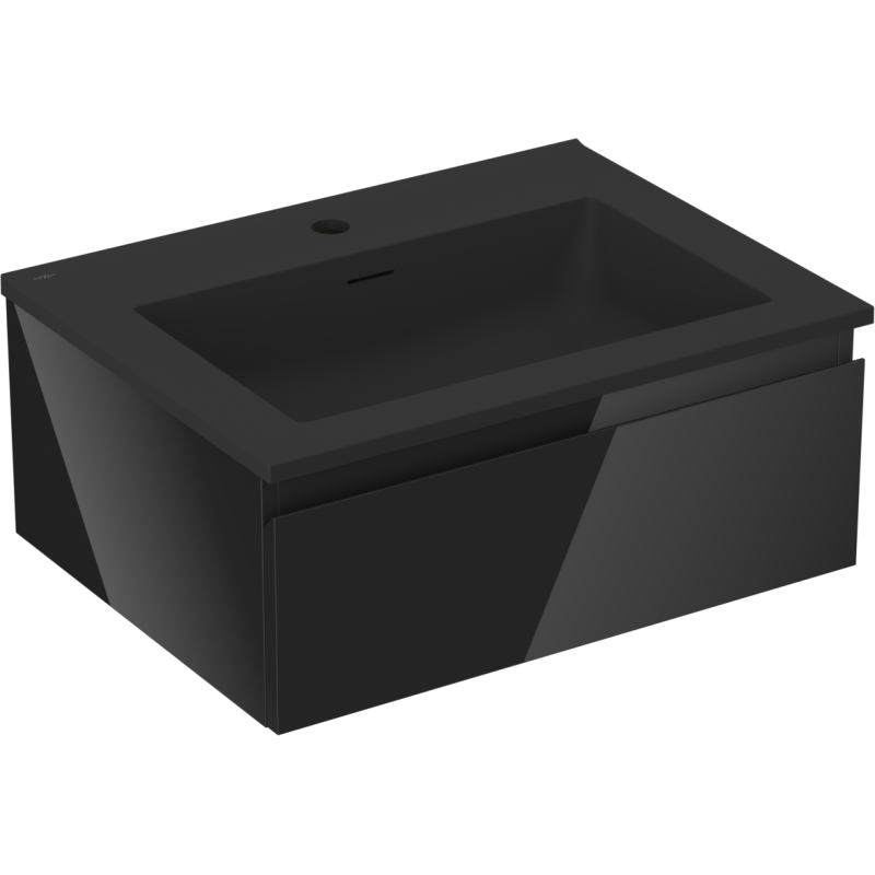 Mexen Orio meuble de salle de bains 60 cm avec lavabo Otis, 1 tiroir, noir brillant/noir mat - 91A10-06023-1-BF70-W18M71