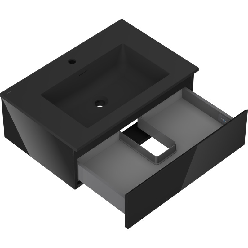 Mexen Orio armoire de salle de bain 70 cm avec lavabo Otis, 1 tiroir, noir brillant/noir mat - 91A10-07023-1-BF70-W18M71