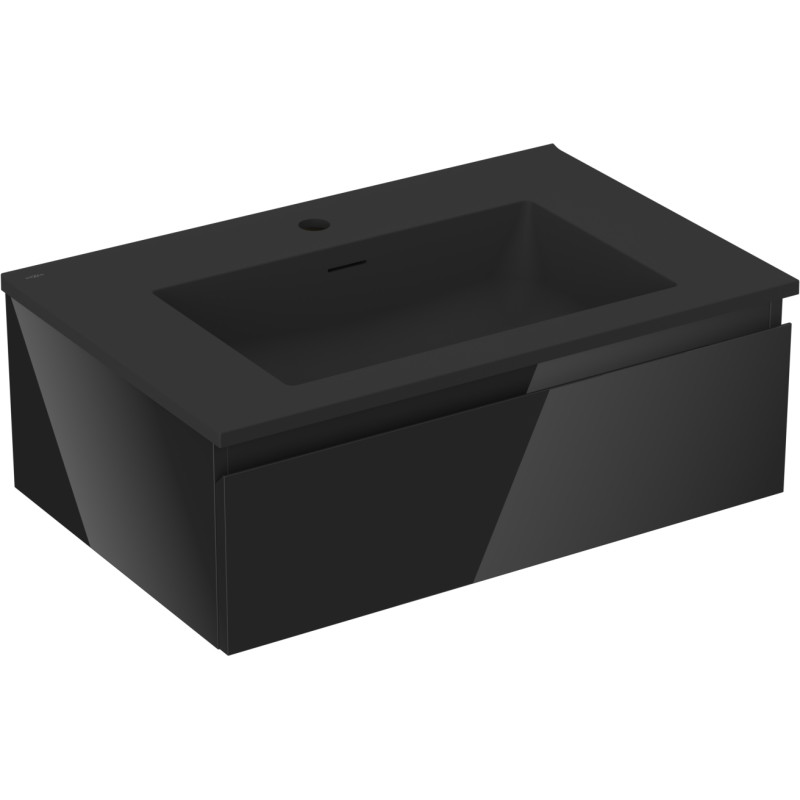 Mexen Orio armoire de salle de bain 70 cm avec lavabo Otis, 1 tiroir, noir brillant/noir mat - 91A10-07023-1-BF70-W18M71