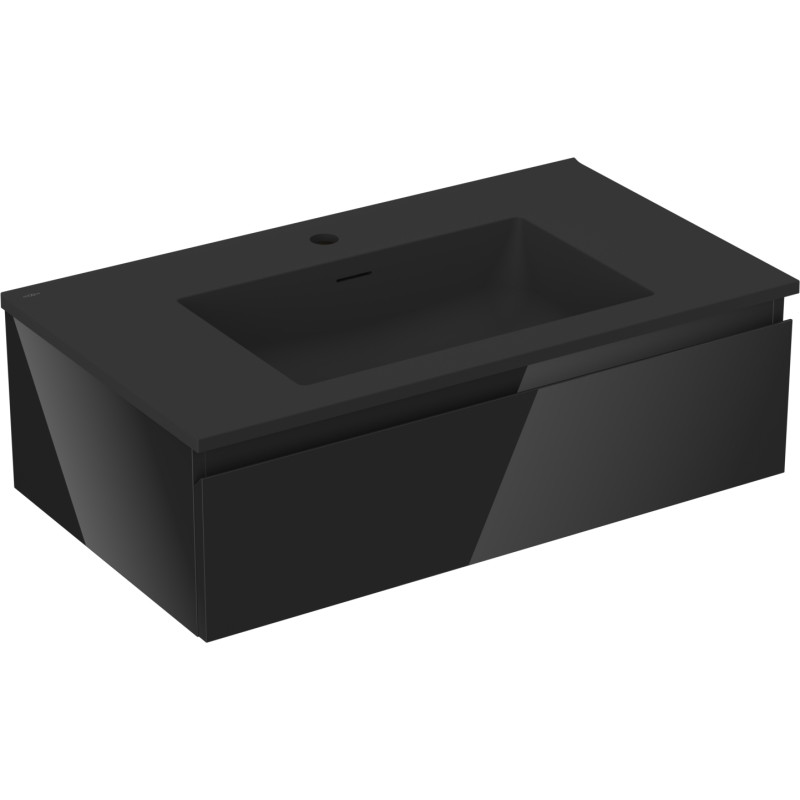 Mexen Orio armoire de salle de bain 80 cm avec lavabo Otis, 1 tiroir, noir brillant/noir mat - 91A10-08023-1-BF70-W18M71