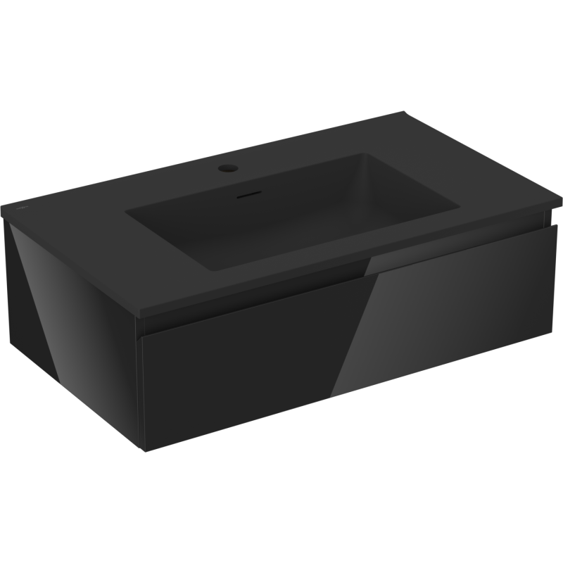 Mexen Orio meuble de salle de bains 80 cm avec lavabo Otis, 1 tiroir, noir brillant/noir mat - 91A10-08023-1-BF70-W18M71