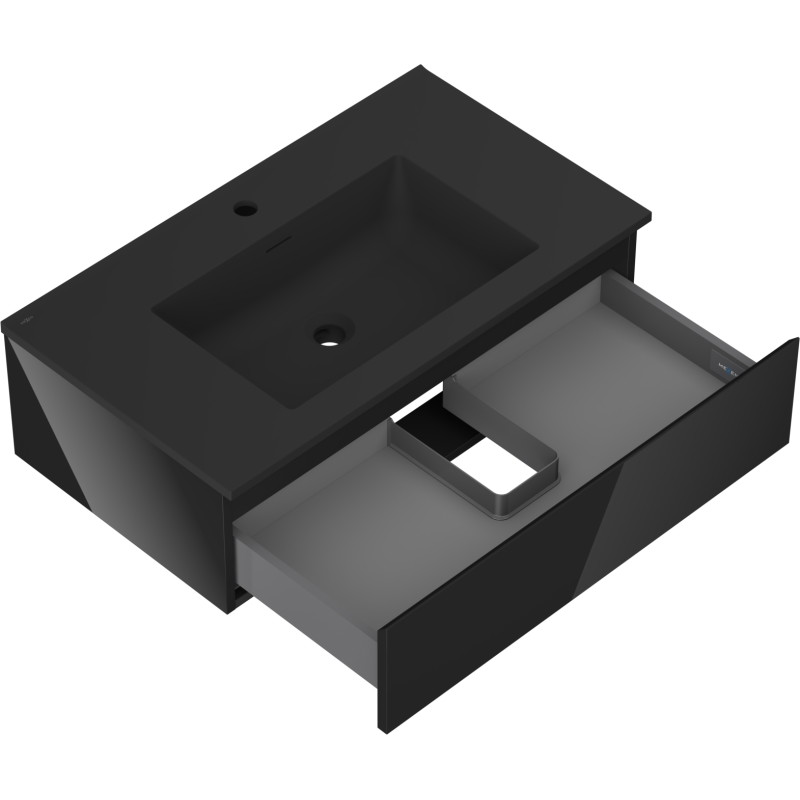 Mexen Orio armoire de salle de bain 80 cm avec lavabo Otis, 1 tiroir, noir brillant/noir mat - 91A10-08023-1-BF70-W18M71