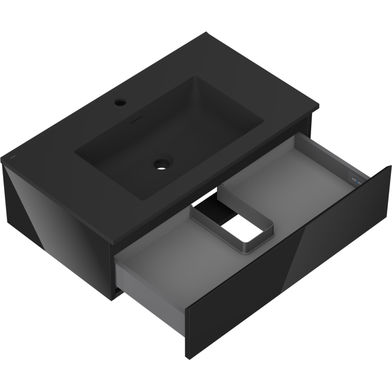 Mexen Orio meuble de salle de bains 80 cm avec lavabo Otis, 1 tiroir, noir brillant/noir mat - 91A10-08023-1-BF70-W18M71