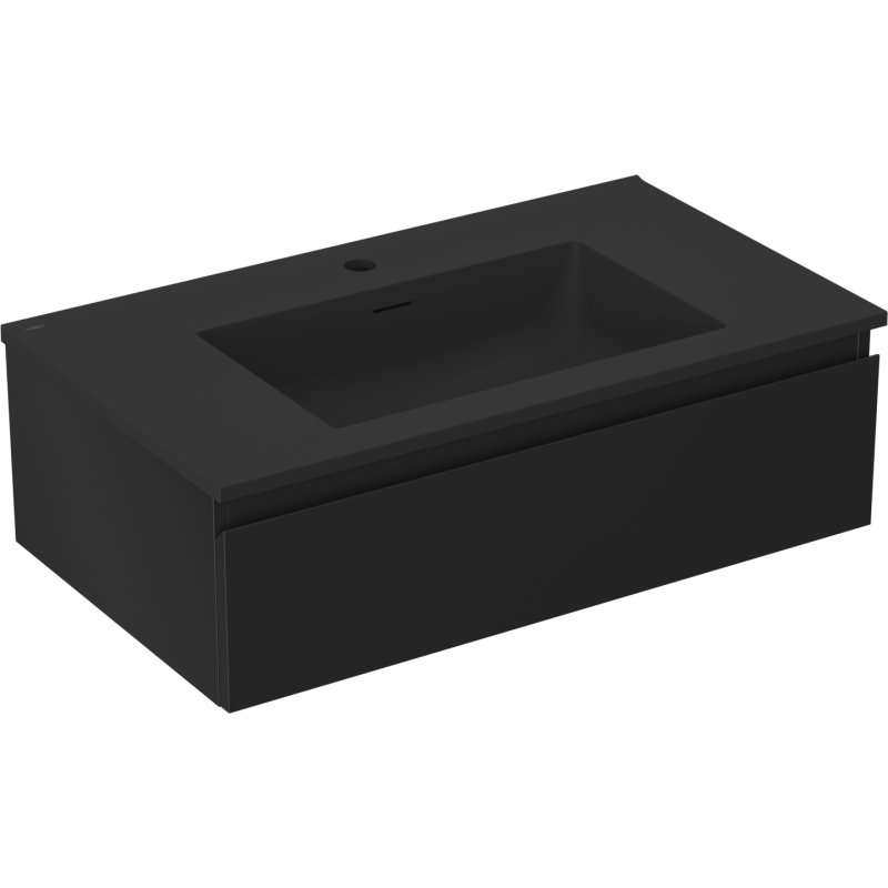 Mexen Orio armoire de salle de bains 80 cm avec lavabo Otis, 1 tiroir, noir mat - 91A10-08023-1-BF71-W18M71