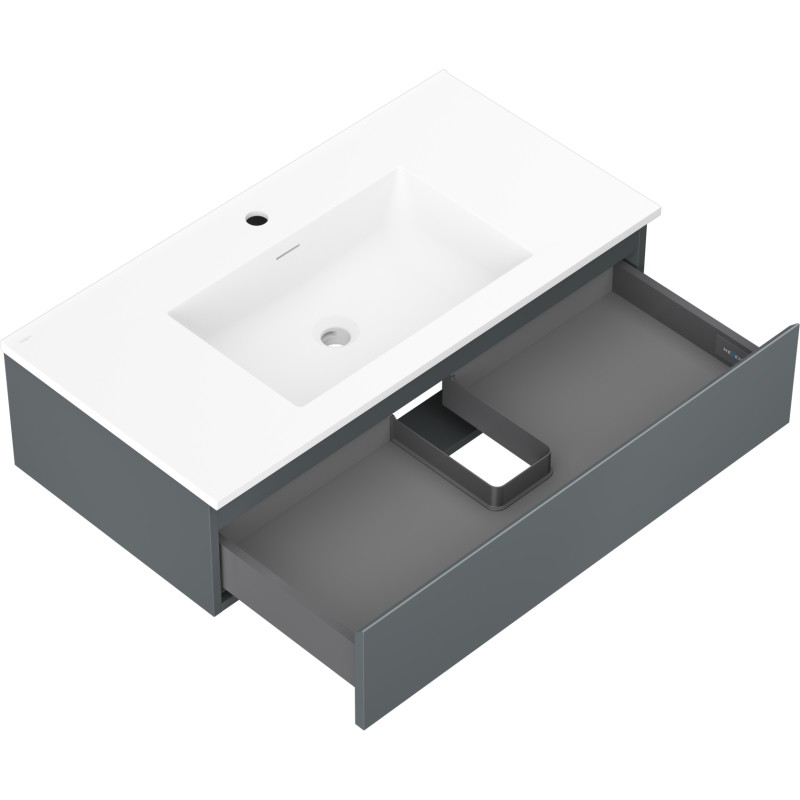 Mexen Orio armoire de salle de bain 90 cm avec lavabo Otis, 1 tiroir, graphite mat/blanc mat - 91A10-09023-1-BF66-W18M01