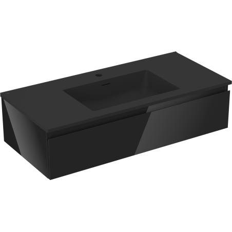 Mexen Orio meuble de salle de bain 100 cm avec lavabo Otis, 1 tiroir, brillant noir/noir mat - 91A10-10023-1-BF70-W18M71