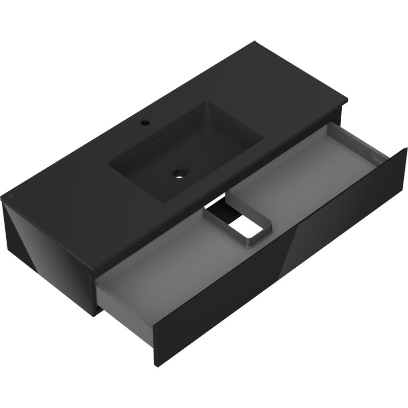 Mexen Orio meuble de salle de bain 120 cm avec lavabo Otis, 1 tiroir, noir brillant/noir mat - 91A10-12023-1-BF70-W18M71