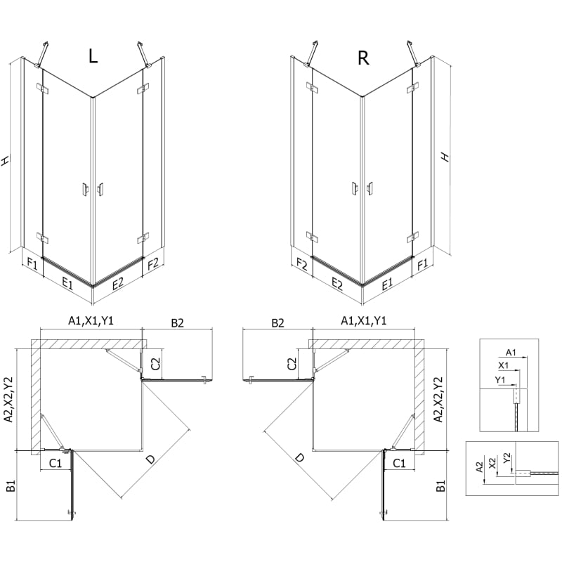 Mexen Mist-H Duo cabine de douche pivotante droite 95 x 120 cm, transparent, chrome - 8A5-095L-120P-01-00