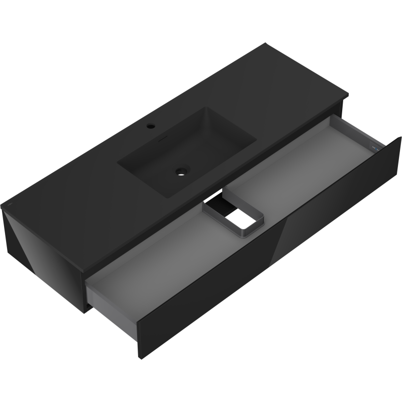 Mexen Orio meuble de salle de bain 140 cm avec lavabo Otis, 1 tiroir, noir brillant/noir mat - 91A10-14023-1-BF70-W18M71