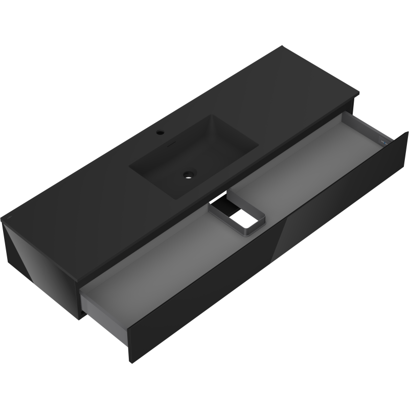 Mexen Orio meuble de salle de bain 160 cm avec lavabo Otis, 1 tiroir, noir brillant/noir mat - 91A10-16023-1-BF70-W18M71