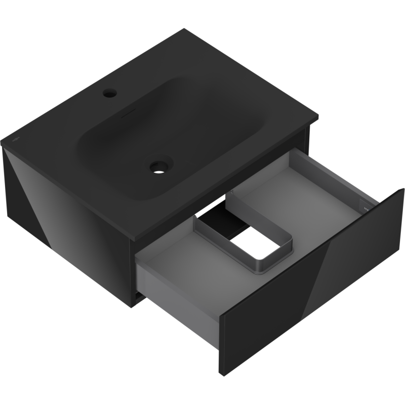 Mexen Orio meuble de salle de bains 60 cm avec lavabo Vela, 1 tiroir, noir brillant/noir mat - 91A10-06023-1-BF70-W23M71