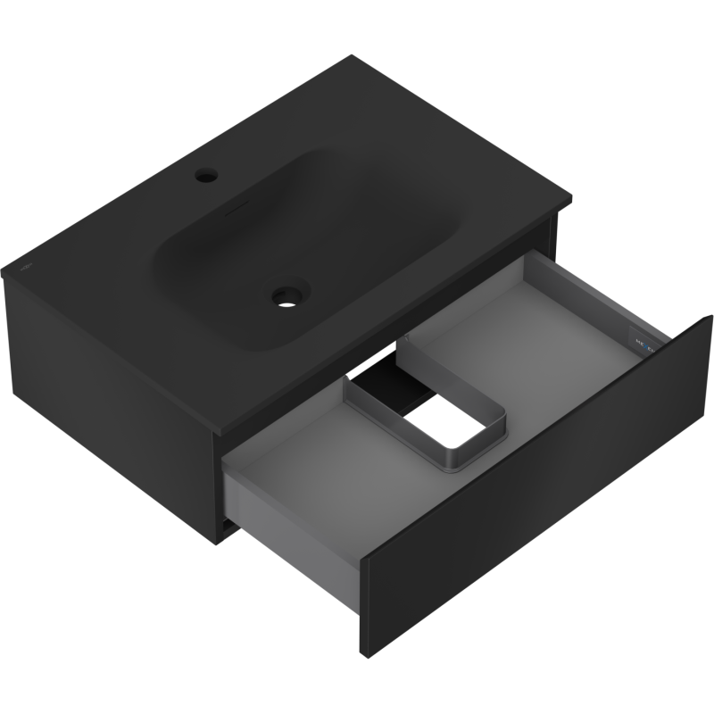 Mexen Orio meuble de salle de bain 70 cm avec lavabo Vela, 1 tiroir, noir mat - 91A10-07023-1-BF71-W23M71
