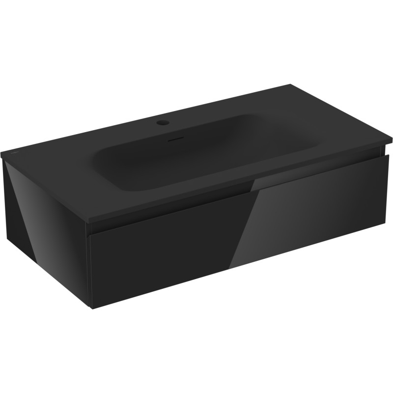 Mexen Orio Armoire de salle de bain 90 cm avec lavabo Vela, 1 tiroir, noir brillant/noir mat - 91A10-09023-1-BF70-W23M71