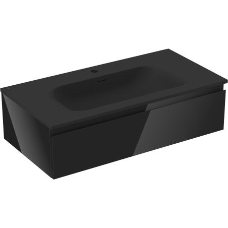 Mexen Orio meuble de salle de bain 90 cm avec lavabo Vela, 1 tiroir, noir brillant/noir mat - 91A10-09023-1-BF70-W23M71