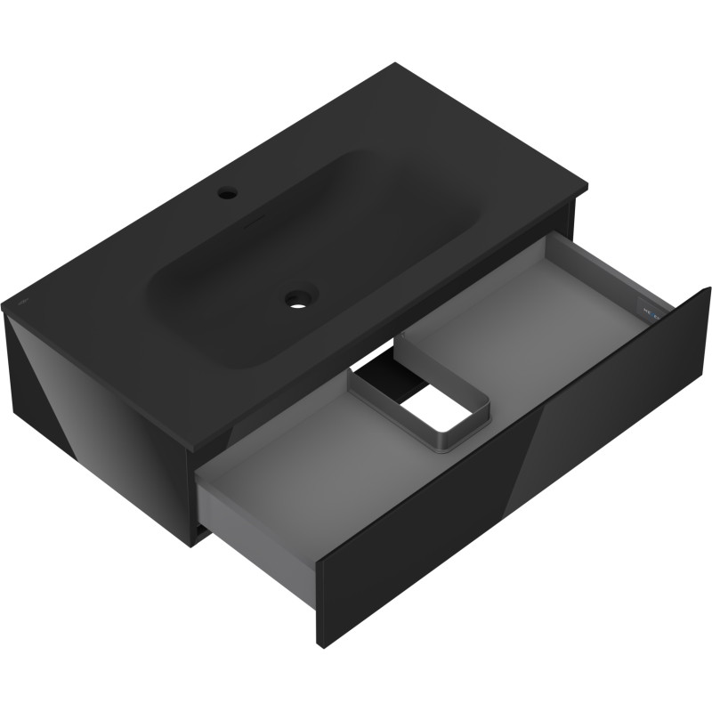 Mexen Orio Armoire de salle de bain 90 cm avec lavabo Vela, 1 tiroir, noir brillant/noir mat - 91A10-09023-1-BF70-W23M71