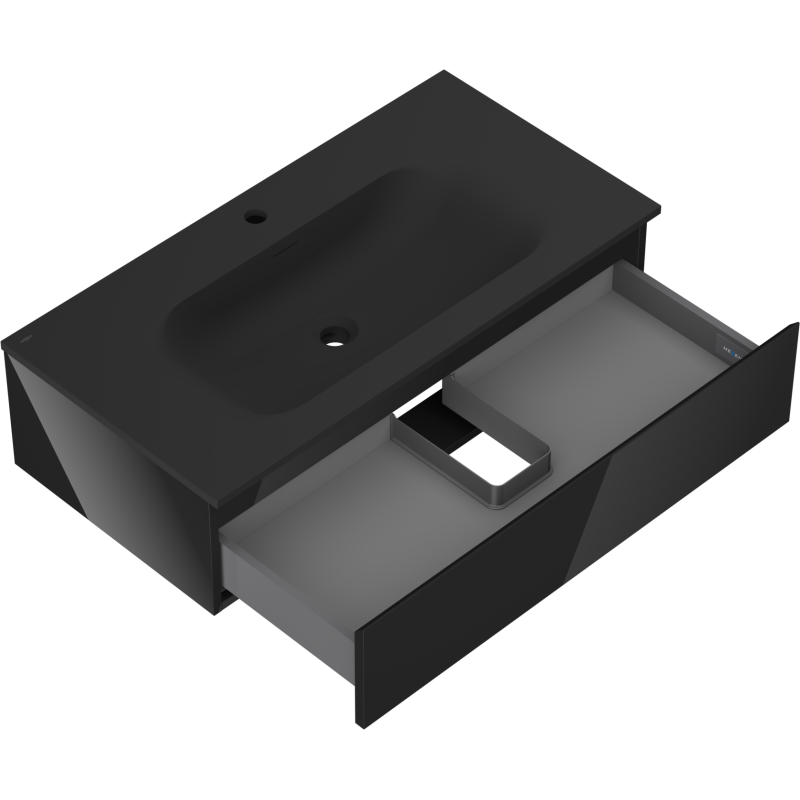 Mexen Orio meuble de salle de bain 90 cm avec lavabo Vela, 1 tiroir, noir brillant/noir mat - 91A10-09023-1-BF70-W23M71