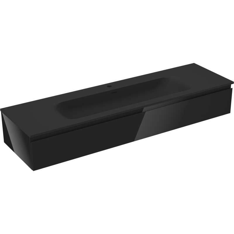 Mexen Orio meuble de salle de bains 160 cm avec lavabo Vela, 1 tiroir, noir brillant/noir mat - 91A10-16023-1-BF70-W23M71