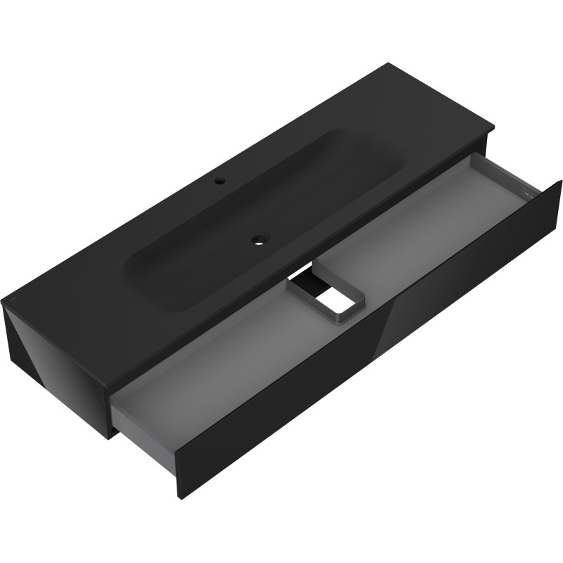 Mexen Orio meuble de salle de bains 160 cm avec lavabo Vela, 1 tiroir, noir brillant/noir mat - 91A10-16023-1-BF70-W23M71