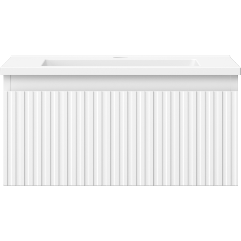 Mexen Rivel meuble de salle de bain 50 cm avec lavabo Otis, 1 tiroir, rainuré, blanc mat - 91A20-05023-1-BF01-W18M01