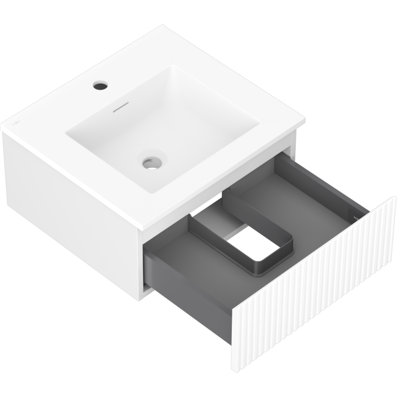 Mexen Rivel meuble de salle de bain 50 cm avec lavabo Otis, 1 tiroir, rainuré, blanc mat - 91A20-05023-1-BF01-W18M01
