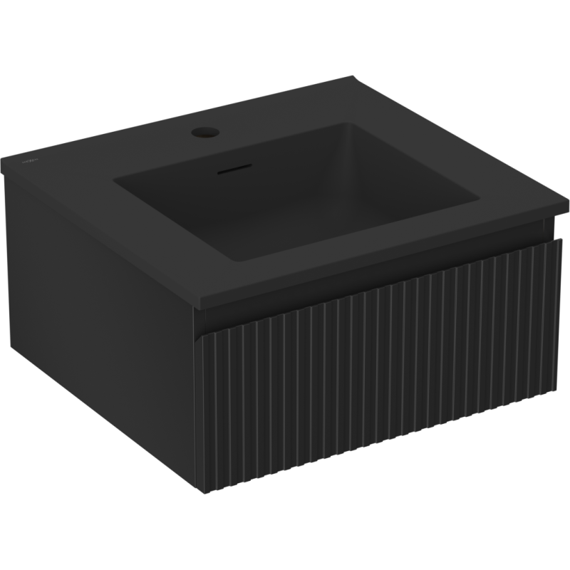 Mexen Rivel meuble de salle de bain 50 cm avec lavabo Otis, 1 tiroir, rainuré, noir mat - 91A20-05023-1-BF71-W18M71