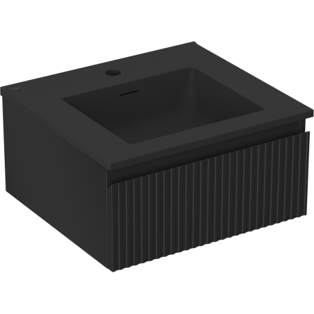 Mexen Rivel meuble de salle de bain 50 cm avec lavabo Otis, 1 tiroir, rainuré, noir mat - 91A20-05023-1-BF71-W18M71