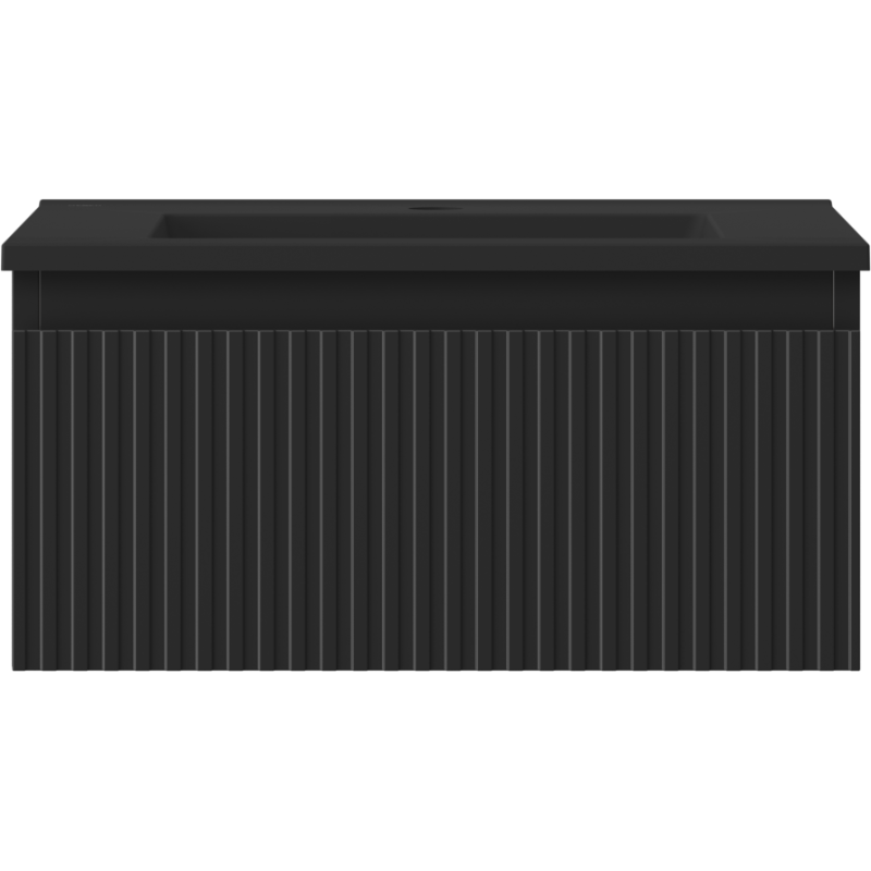 Mexen Rivel meuble de salle de bain 50 cm avec lavabo Otis, 1 tiroir, rainuré, noir mat - 91A20-05023-1-BF71-W18M71