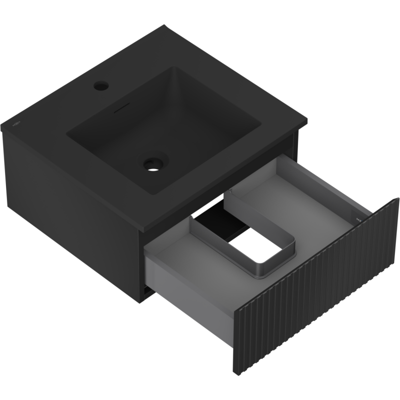 Mexen Rivel meuble de salle de bain 50 cm avec lavabo Otis, 1 tiroir, rainuré, noir mat - 91A20-05023-1-BF71-W18M71