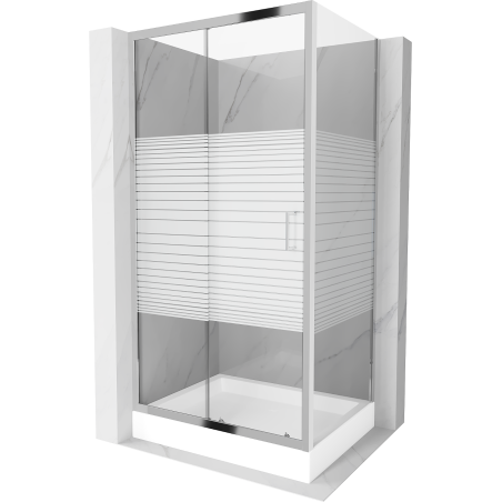 Mexen Apia cabine de douche coulissante 120 x 90 cm, bandes blanches, chrome + bac à douche Rio - 840-120-090-01-20-4510