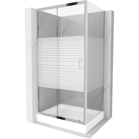 Mexen Apia cabine de douche coulissante 100 x 80 cm, bandes blanches, chrome + receveur Rio - 840-100-080-01-20-4510
