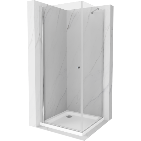 Mexen Pretoria cabine de douche pivotante 90 x 90 cm, transparent, chrome + receveur Flat - 852-090-090-01-00-4010