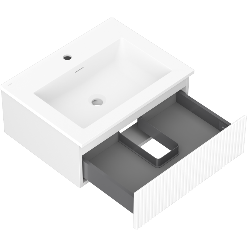 Mexen Rivel meuble de salle de bain 60 cm avec lavabo Otis, 1 tiroir, rainuré, blanc mat - 91A20-06023-1-BF01-W18M01