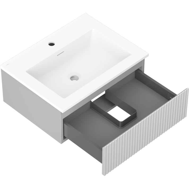 Mexen Rivel meuble de salle de bain 60 cm avec lavabo Otis, 1 tiroir, rainuré, gris mat/blanc mat - 91A20-06023-1-BF62-W18M01