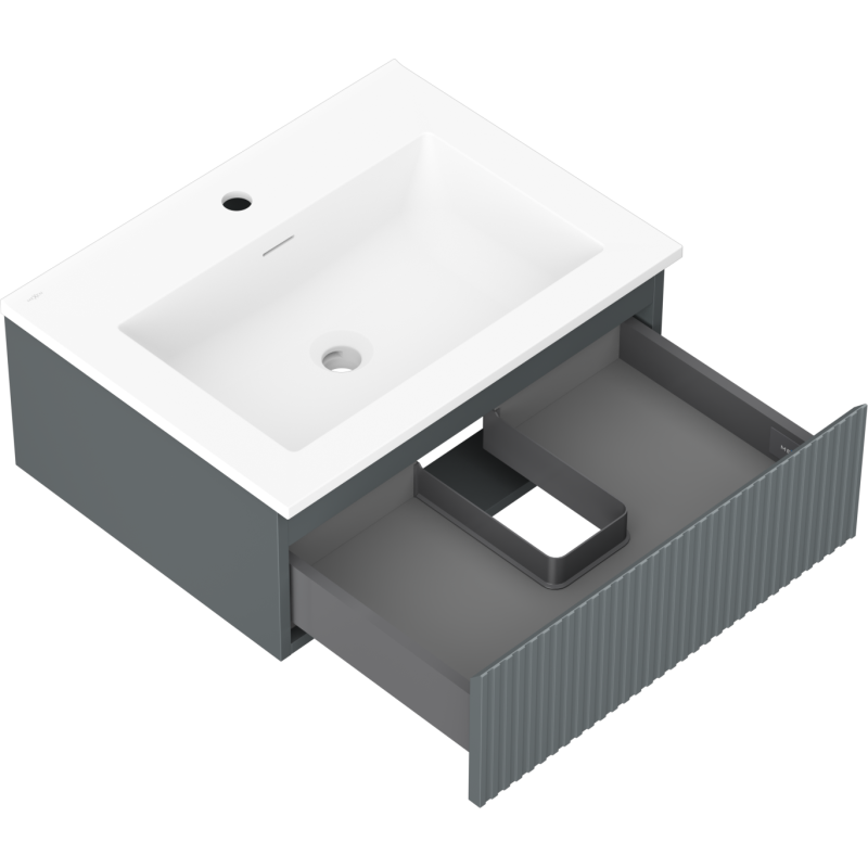 Mexen Rivel meuble de salle de bains 60 cm avec lavabo Otis, 1 tiroir, rainuré, graphite mat/blanc mat
