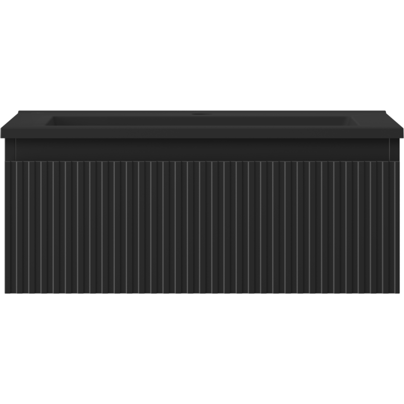 Mexen Rivel armoire de salle de bain 60 cm avec lavabo Otis, 1 tiroir, cannelé, noir mat - 91A20-06023-1-BF71-W18M71