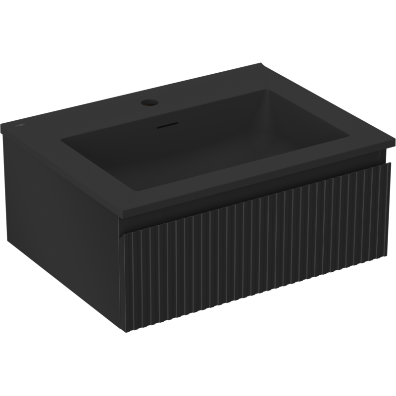 Mexen Rivel armoire de salle de bain 60 cm avec lavabo Otis, 1 tiroir, cannelé, noir mat - 91A20-06023-1-BF71-W18M71