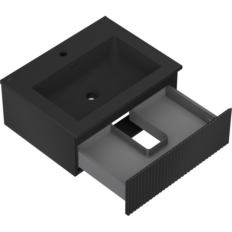 Mexen Rivel armoire de salle de bain 60 cm avec lavabo Otis, 1 tiroir, cannelé, noir mat - 91A20-06023-1-BF71-W18M71