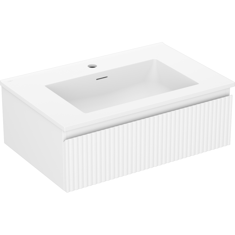 Mexen Rivel meuble de salle de bains 70 cm avec lavabo Otis, 1 tiroir, rainuré, blanc mat - 91A20-07023-1-BF01-W18M01