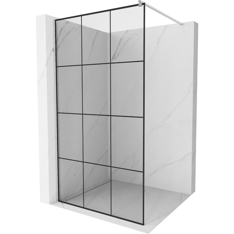 Pare-douche Mexen Kioto Walk-in 100 x 200 cm, grille noire 8 mm, chrome - 800-100-101-01-77