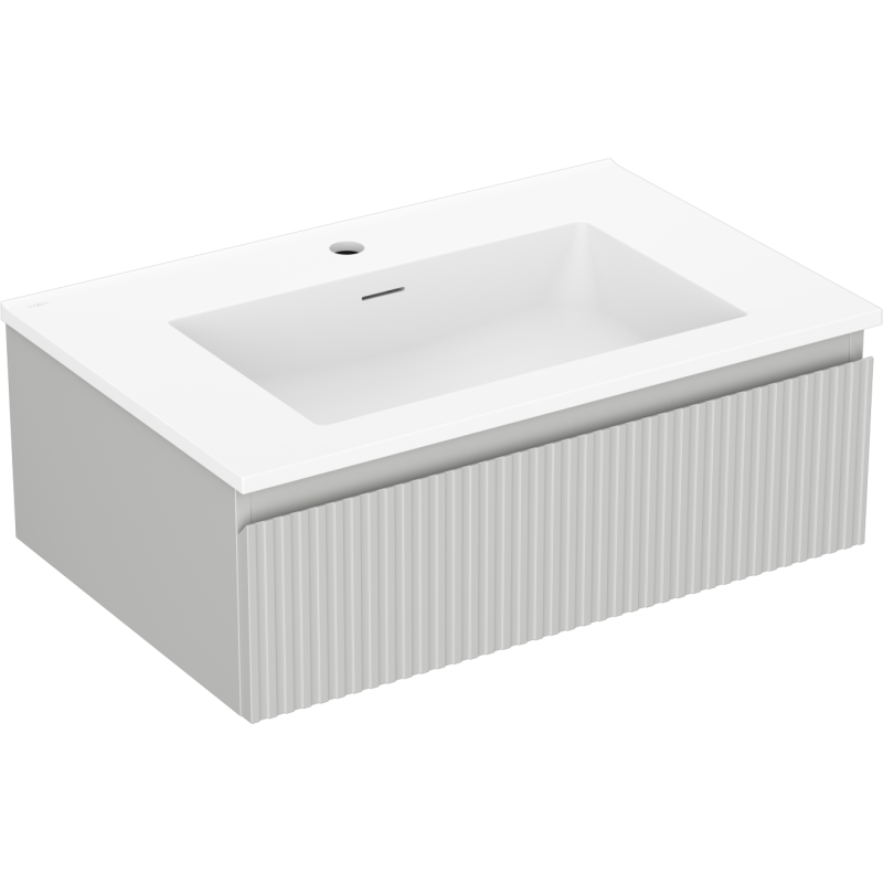 Mexen Rivel armoire de salle de bain 70 cm avec lavabo Otis, 1 tiroir, rainurée, gris mat/blanc mat - 91A20-07023-1-BF62-W18M01
