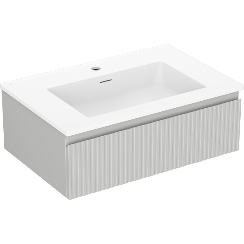 Mexen Rivel armoire de salle de bains 70 cm avec lavabo Otis, 1 tiroir, rainurée, gris mat/blanc mat