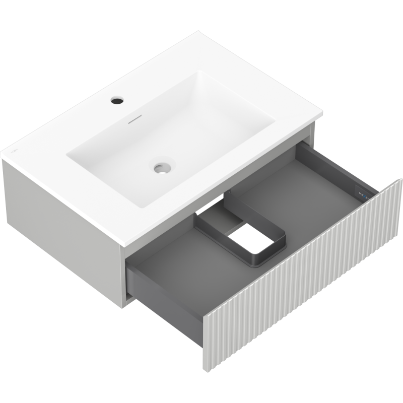 Mexen Rivel armoire de salle de bain 70 cm avec lavabo Otis, 1 tiroir, rainurée, gris mat/blanc mat - 91A20-07023-1-BF62-W18M01