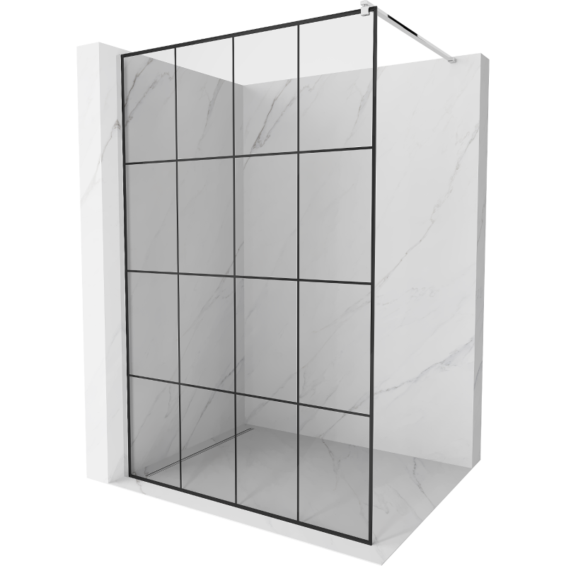 Mexen Kioto paroi de douche Walk-in 140 x 200 cm, grille noire 8 mm, chrome - 800-140-101-01-77
