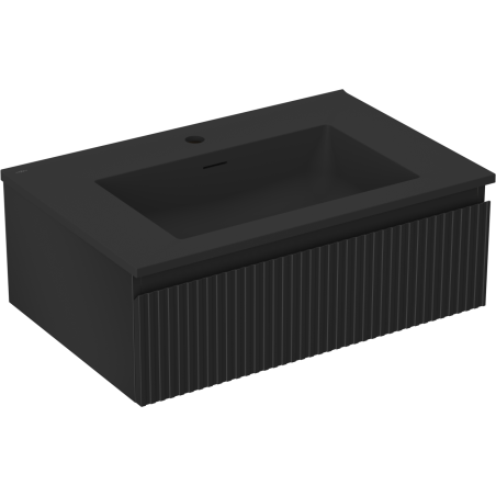 Mexen Rivel meuble de salle de bain 70 cm avec lavabo Otis, 1 tiroir, rainuré, noir mat - 91A20-07023-1-BF71-W18M71
