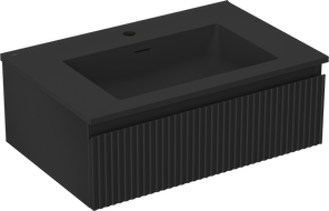 Mexen Rivel meuble de salle de bain 70 cm avec lavabo Otis, 1 tiroir, rainuré, noir mat - 91A20-07023-1-BF71-W18M71