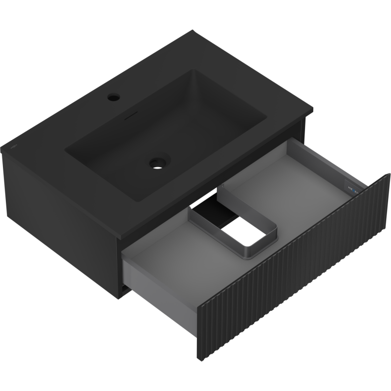 Mexen Rivel meuble de salle de bain 70 cm avec lavabo Otis, 1 tiroir, rainuré, noir mat - 91A20-07023-1-BF71-W18M71