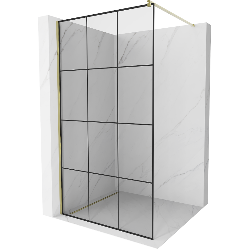 Paroi de douche Mexen Kioto Walk-in 110 x 200 cm, grille noire 8 mm, dorée - 800-110-101-50-77