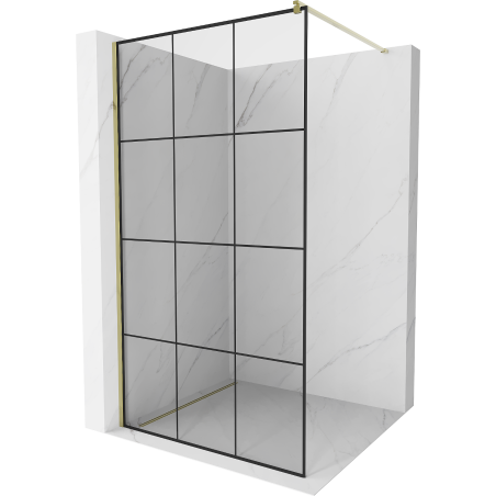 Paroi de douche Mexen Kioto Walk-in 110 x 200 cm, grille noire 8 mm, dorée - 800-110-101-50-77